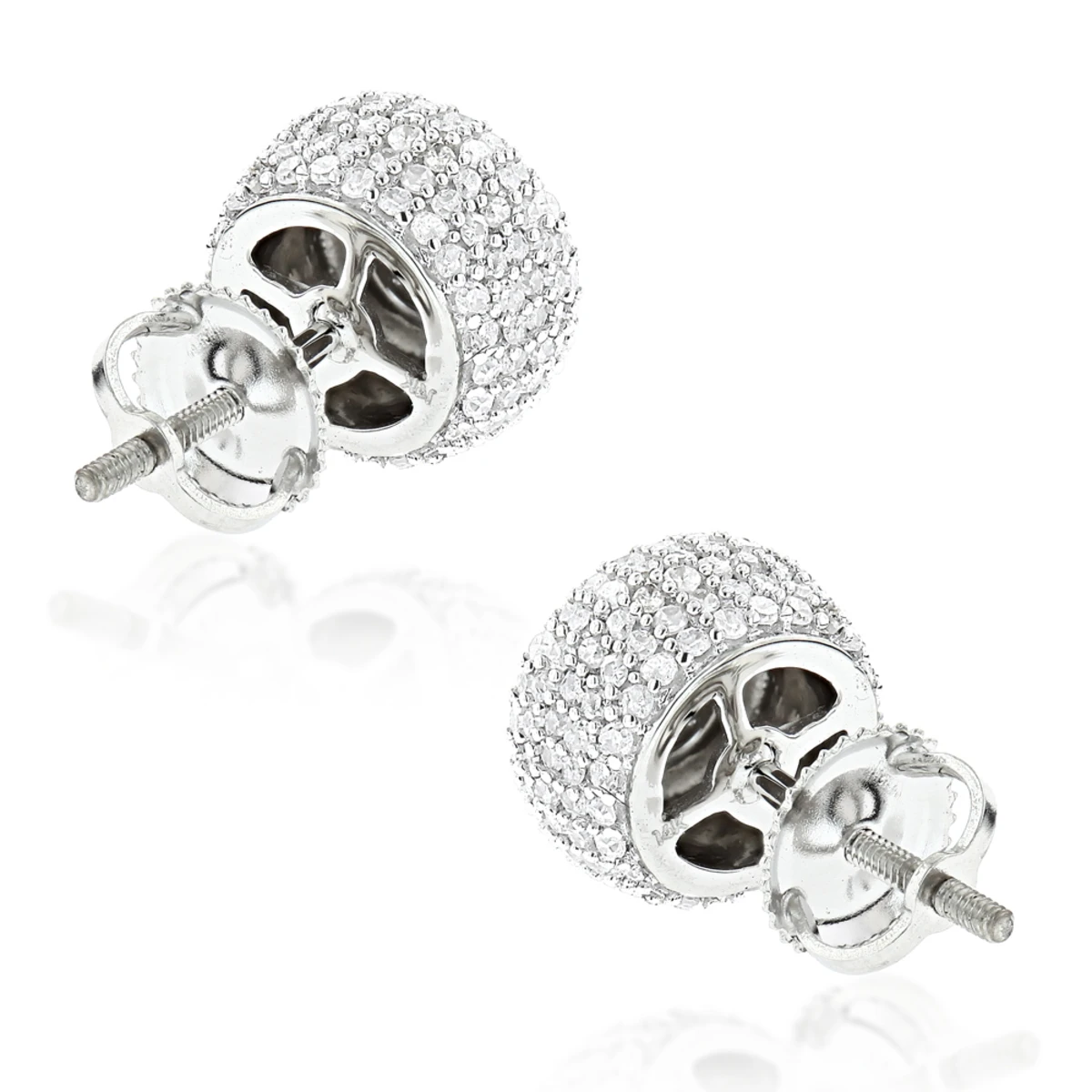 Pave Diamond Earrings 14K White Gold Studs 1.32ct 6 Pave Diamond Earrings 14K White Gold Studs 1.32ct - Image 4