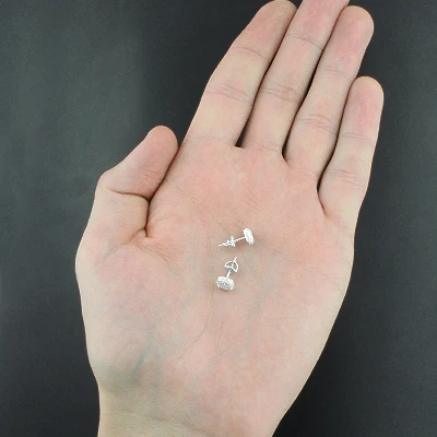 Pave Diamond Earrings In Sterling Silver 0.05ct 4 Pave Diamond Earrings In Sterling Silver 0.05ct - Image 2