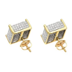 1 Carat Pave Diamond Stud Earrings 10K Yellow Gold Cube Shape 11 1 Carat Pave Diamond Stud Earrings 10K Yellow Gold Cube Shape -Its Hot Jewelry Shop pave diamond stud earrings 10k 095ct p 43212 backye
