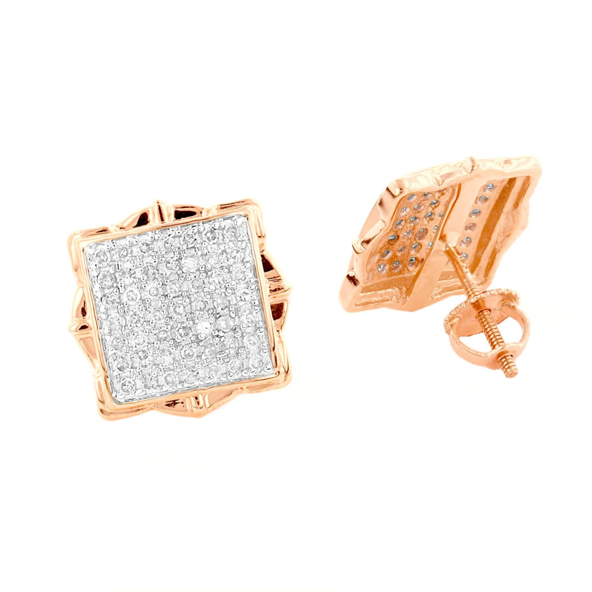 Pave Diamond Stud Earrings 1/2ct 14K Yellow Gold 7 Pave Diamond Stud Earrings 1/2ct 14K Yellow Gold - Image 5