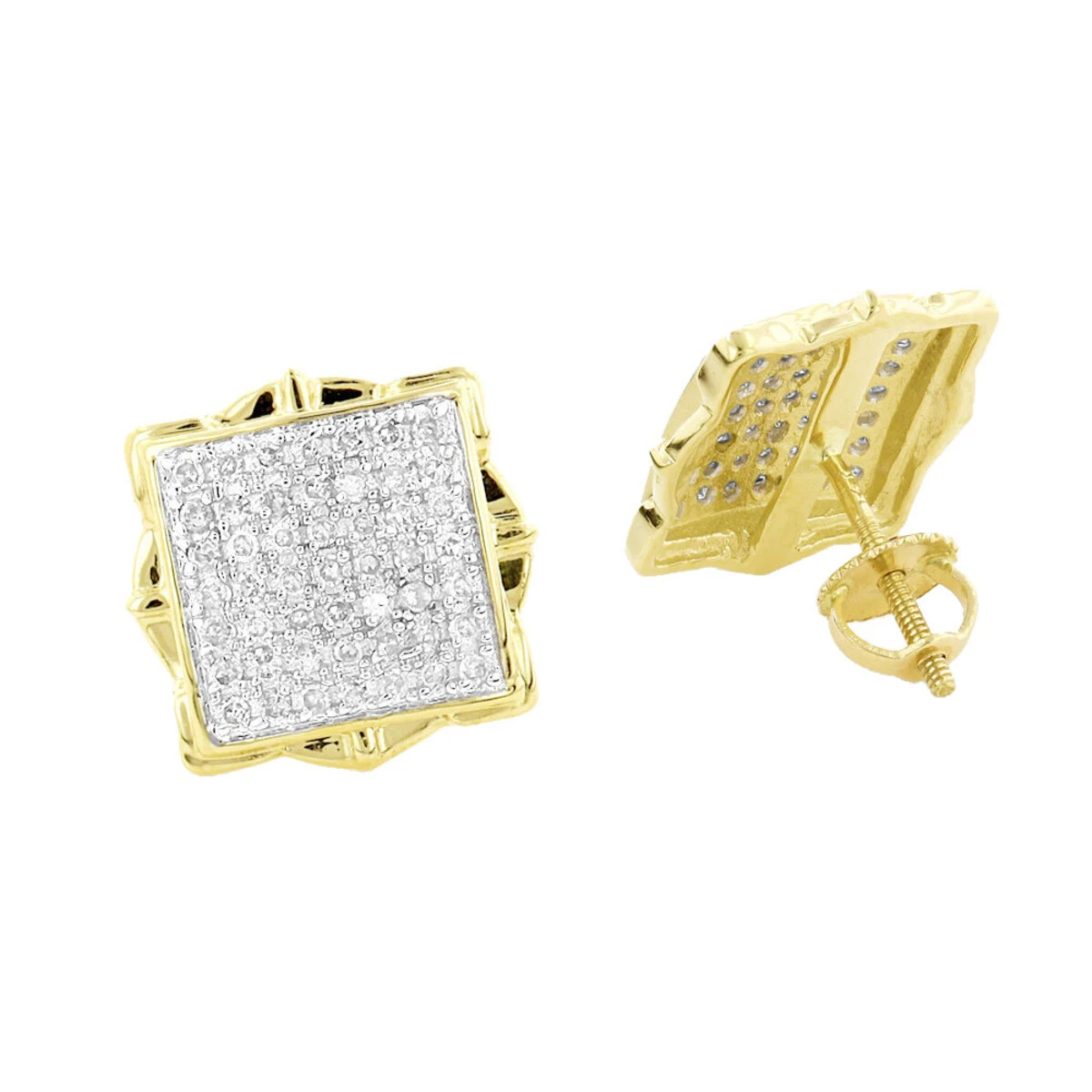 Pave Diamond Stud Earrings 1/2ct 14K Yellow Gold 3 Pave Diamond Stud Earrings 1/2ct 14K Yellow Gold