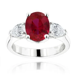 Unique 3 Stone Platinum Diamond And Ruby Engagement Ring