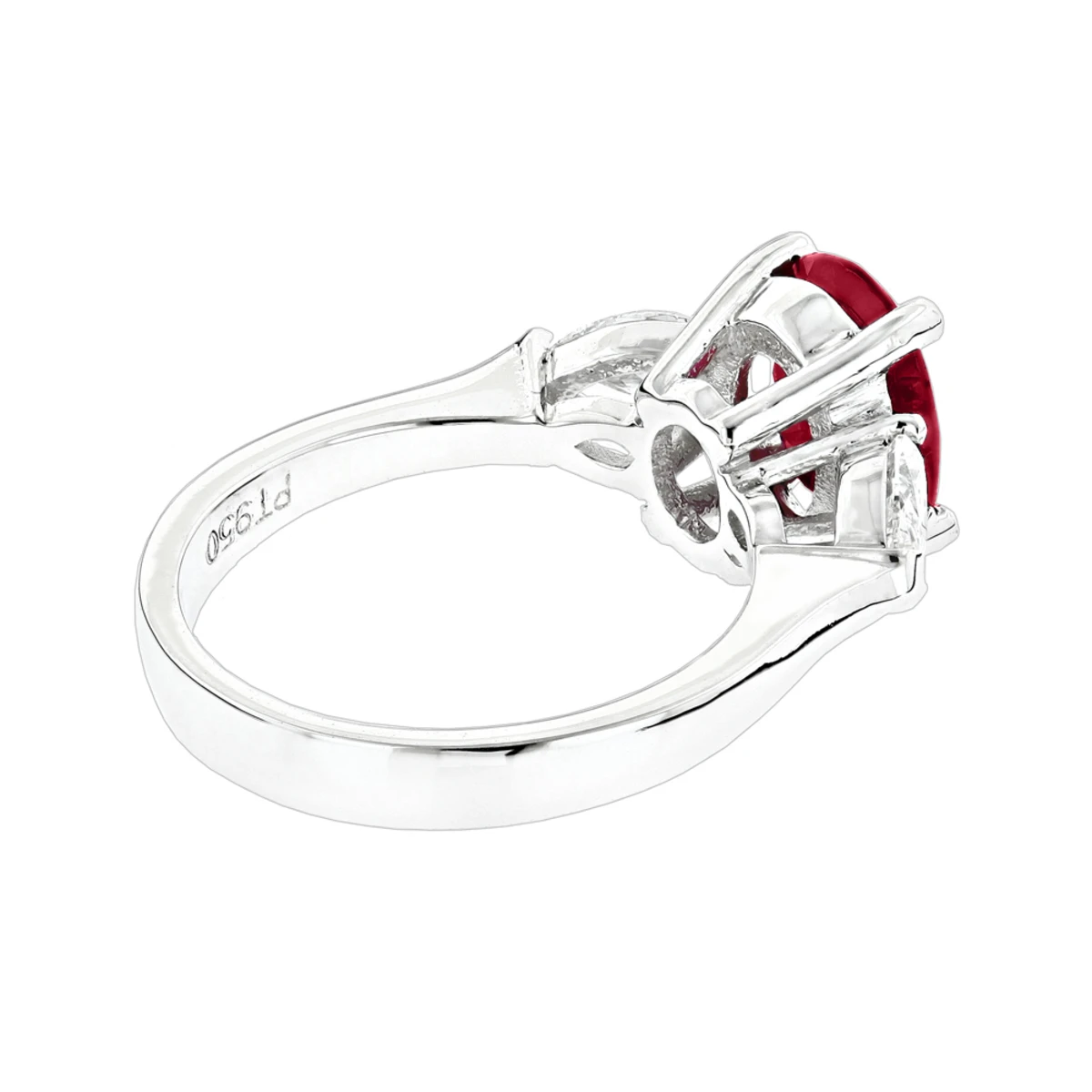 Unique 3 Stone Platinum Diamond And Ruby Engagement Ring 4 Unique 3 Stone Platinum Diamond And Ruby Engagement Ring - Image 2