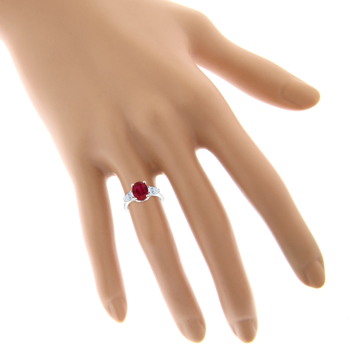 Unique 3 Stone Platinum Diamond And Ruby Engagement Ring 5 Unique 3 Stone Platinum Diamond And Ruby Engagement Ring - Image 3