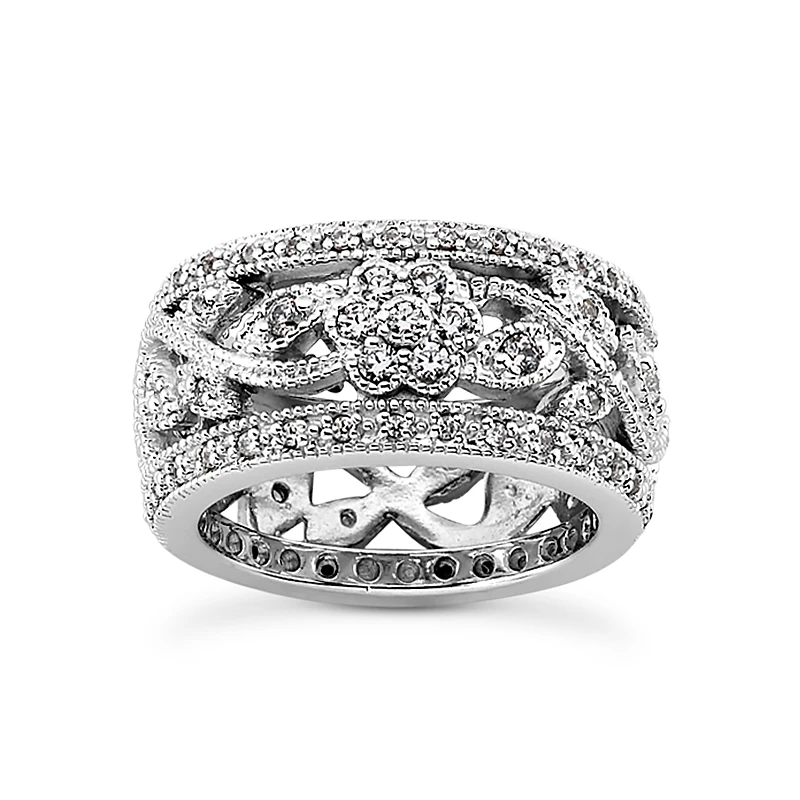 Flower Design Platinum Diamond Eternity Band 0.67ct 3 Flower Design Platinum Diamond Eternity Band 0.67ct