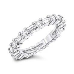 Platinum Round And Baguette Cut Diamonds Eternity Band 1.56ct