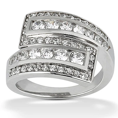 Platinum Diamond Right Hand Women's Ring 1.20ct 3 Platinum Diamond Right Hand Women's Ring 1.20ct