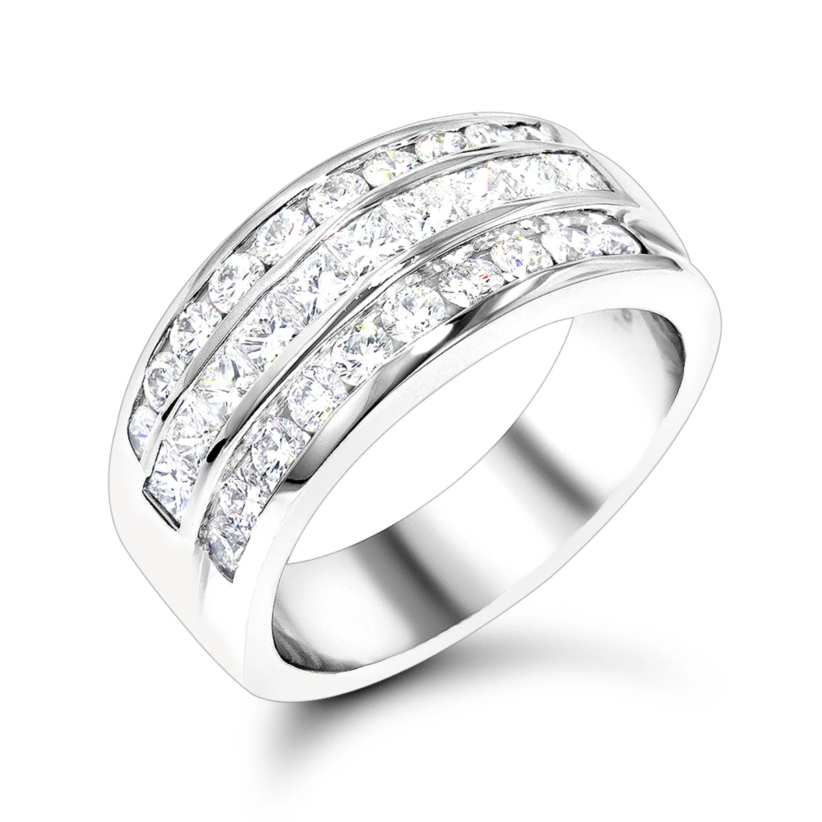 Platinum Ladies Diamond Ring 2 Carat Round & Princess Diamonds Band 3 Platinum Ladies Diamond Ring 2 Carat Round & Princess Diamonds Band