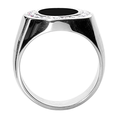 Oval Shape Platinum Men's Diamond Ring With Black Onyx 1.2ctw 16.2mm 4 Oval Shape Platinum Men's Diamond Ring With Black Onyx 1.2ctw 16.2mm - Image 2