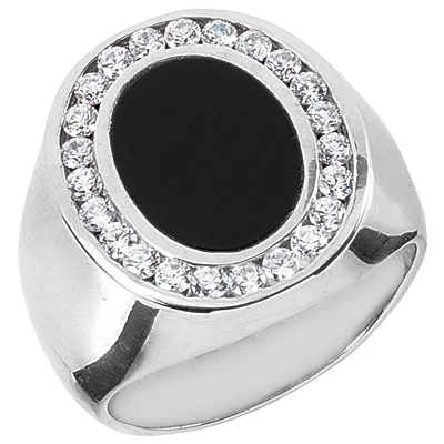 Oval Shape Platinum Men's Diamond Ring With Black Onyx 1.2ctw 16.2mm 3 Oval Shape Platinum Men's Diamond Ring With Black Onyx 1.2ctw 16.2mm