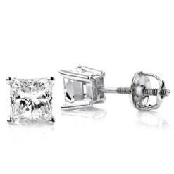 Platinum Solitaire Princess Cut Diamond Stud Earrings 1.5ct