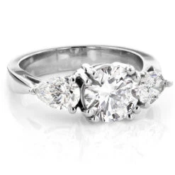 Platinum Three Stone Round And Pear Diamond Engagement Ring 3ct G/VS GIA