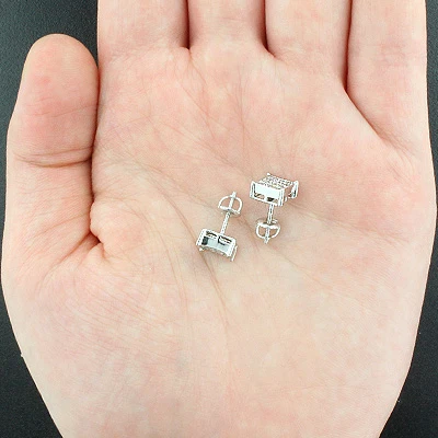 Princess Cut Diamond Earrings 0.95ct 14K White Gold 4 Princess Cut Diamond Earrings 0.95ct 14K White Gold - Image 2