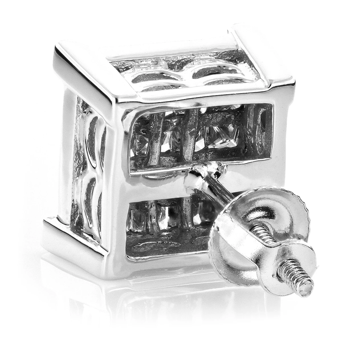 Princess Cut Diamond Earrings Studs 14K White Gold 1.38ct 6 Princess Cut Diamond Earrings Studs 14K White Gold 1.38ct - Image 4