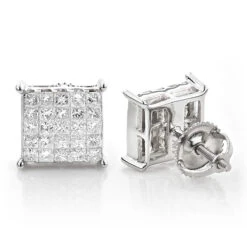 Princess Cut Diamond Earrings Studs Invisible Setting 1.15