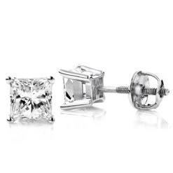 Princess Cut Diamond Platinum Stud Earrings 0.75ct
