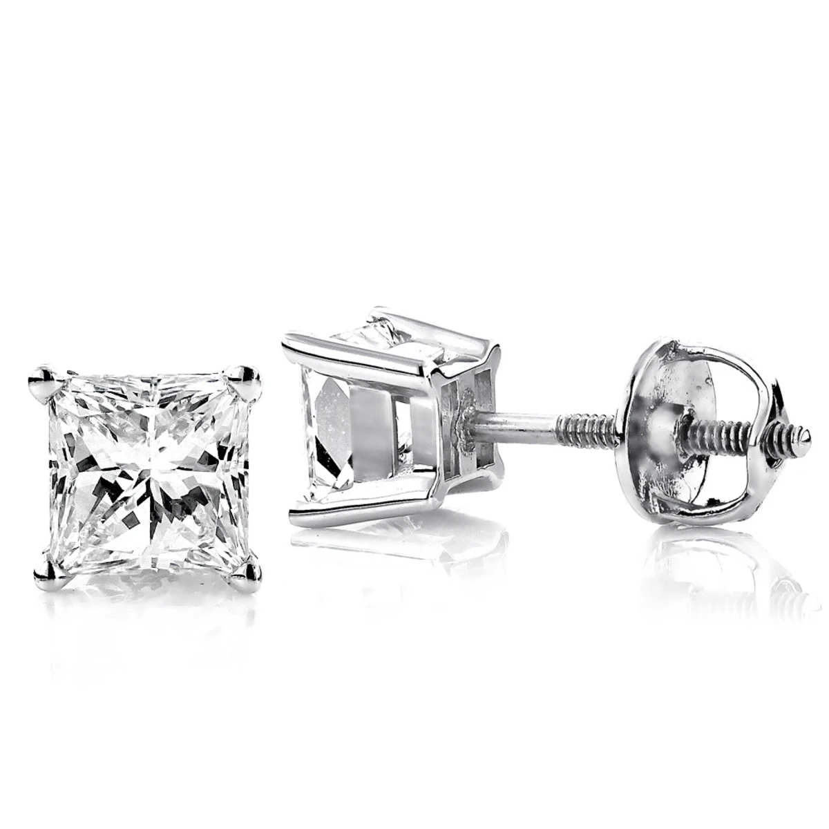 Princess Cut Diamond Platinum Stud Earrings 0.75ct 3 Princess Cut Diamond Platinum Stud Earrings 0.75ct