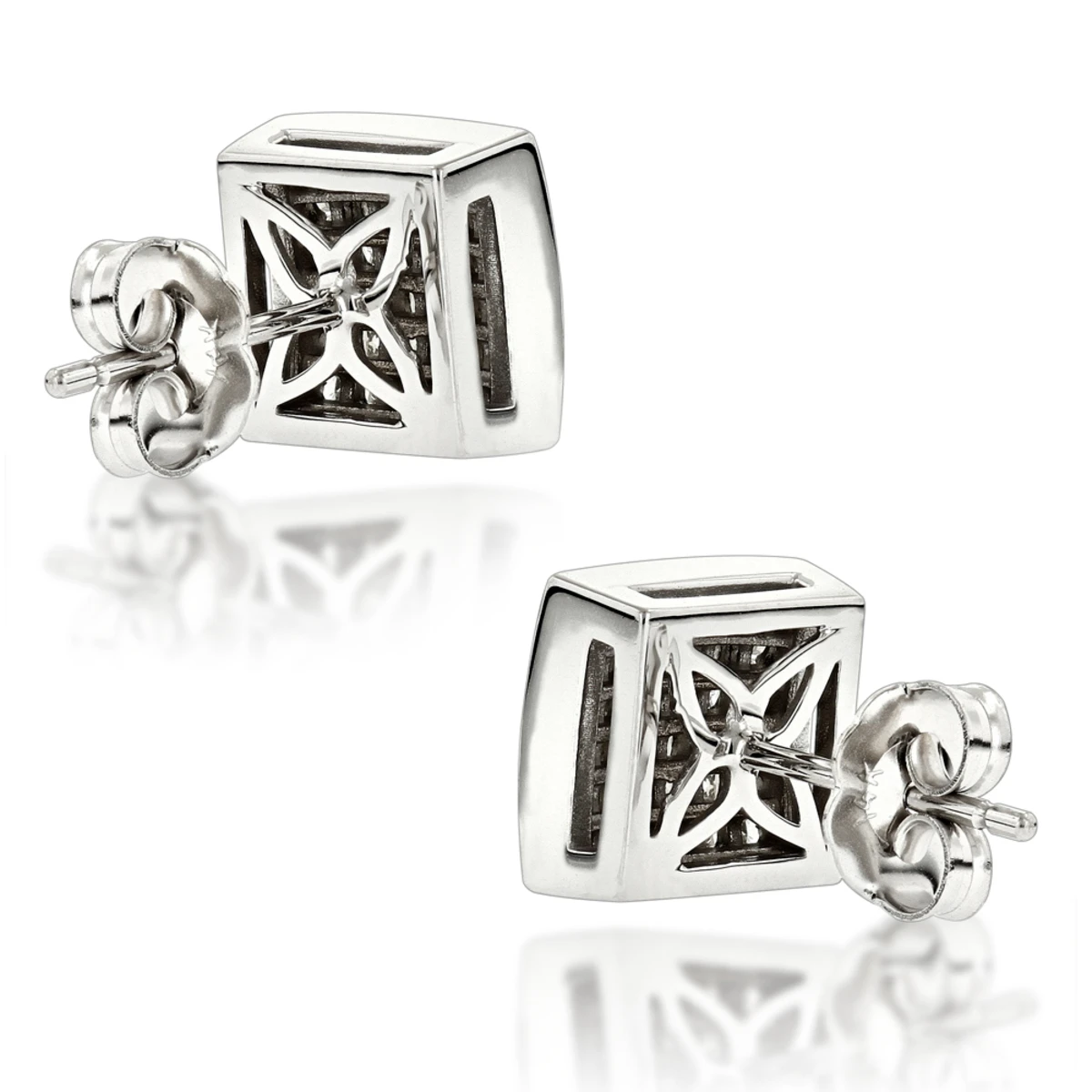Princess Cut Diamond Stud Earrings 14K White Gold 1.65ct Invisible Setting 6 Princess Cut Diamond Stud Earrings 14K White Gold 1.65ct Invisible Setting - Image 4
