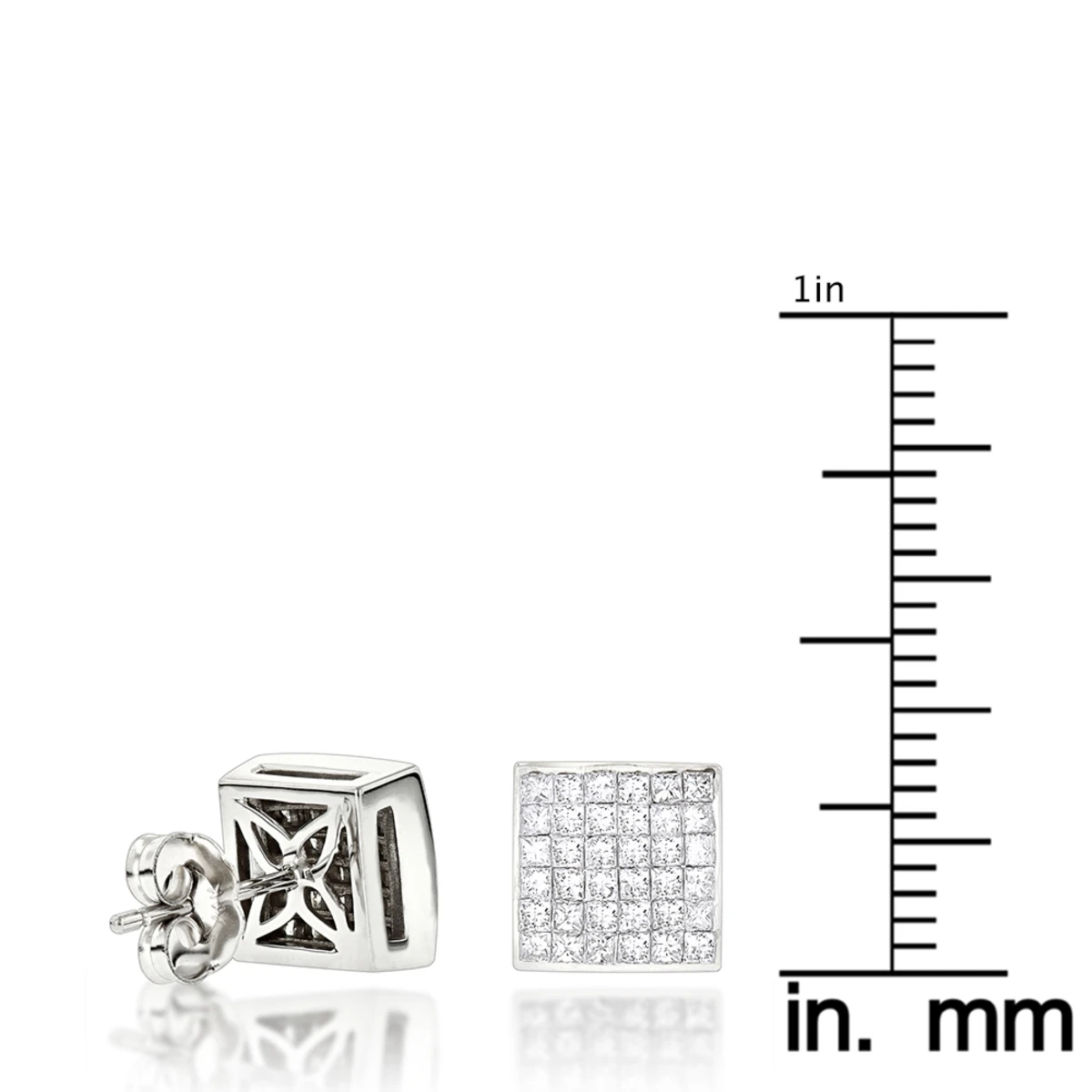 Princess Cut Diamond Stud Earrings 14K White Gold 1.65ct Invisible Setting 8 Princess Cut Diamond Stud Earrings 14K White Gold 1.65ct Invisible Setting - Image 6