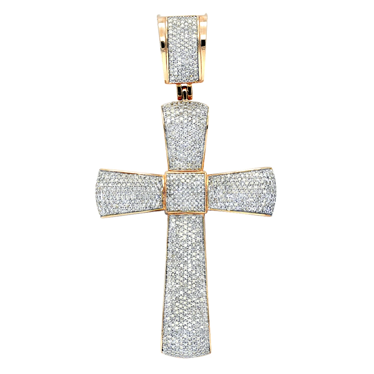 Puffed 10K Yellow Gold Diamond Cross Pendant 3.25ct Gold 5 Puffed 10K Yellow Gold Diamond Cross Pendant 3.25ct Gold - Image 3
