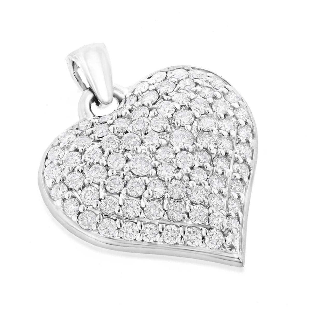 Ladies Puffed 14K White Gold Diamond Heart Pendant 1.5ct 3 Ladies Puffed 14K White Gold Diamond Heart Pendant 1.5ct