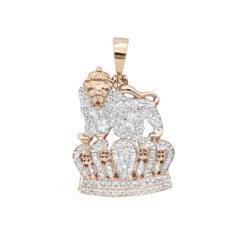 10K Yellow Gold Diamond Lion Pendant With Crown 0.3ct -Its Hot Jewelry Shop real 10k gold diamond lion pendant with crown 0 3ct ro