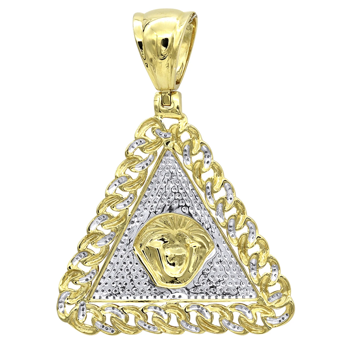 10K Yellow Gold Diamond Medusa Head Triangle Pendant Cuban Link Chain 0.8ct 6 10K Yellow Gold Diamond Medusa Head Triangle Pendant Cuban Link Chain 0.8ct - Image 4