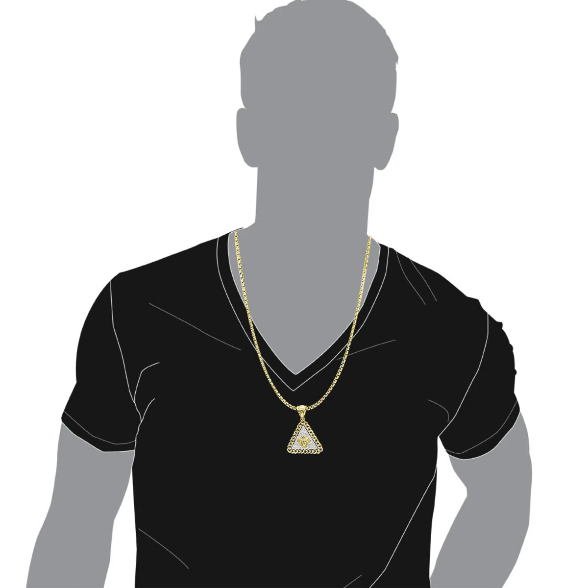 10K Yellow Gold Diamond Medusa Head Triangle Pendant Cuban Link Chain 0.8ct 7 10K Yellow Gold Diamond Medusa Head Triangle Pendant Cuban Link Chain 0.8ct - Image 5