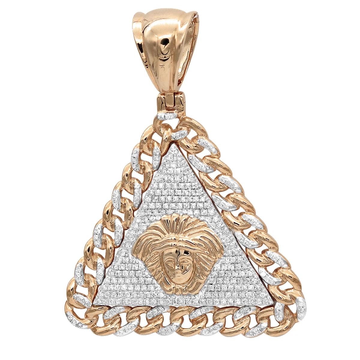 10K Yellow Gold Diamond Medusa Head Triangle Pendant Cuban Link Chain 0.8ct 5 10K Yellow Gold Diamond Medusa Head Triangle Pendant Cuban Link Chain 0.8ct - Image 3