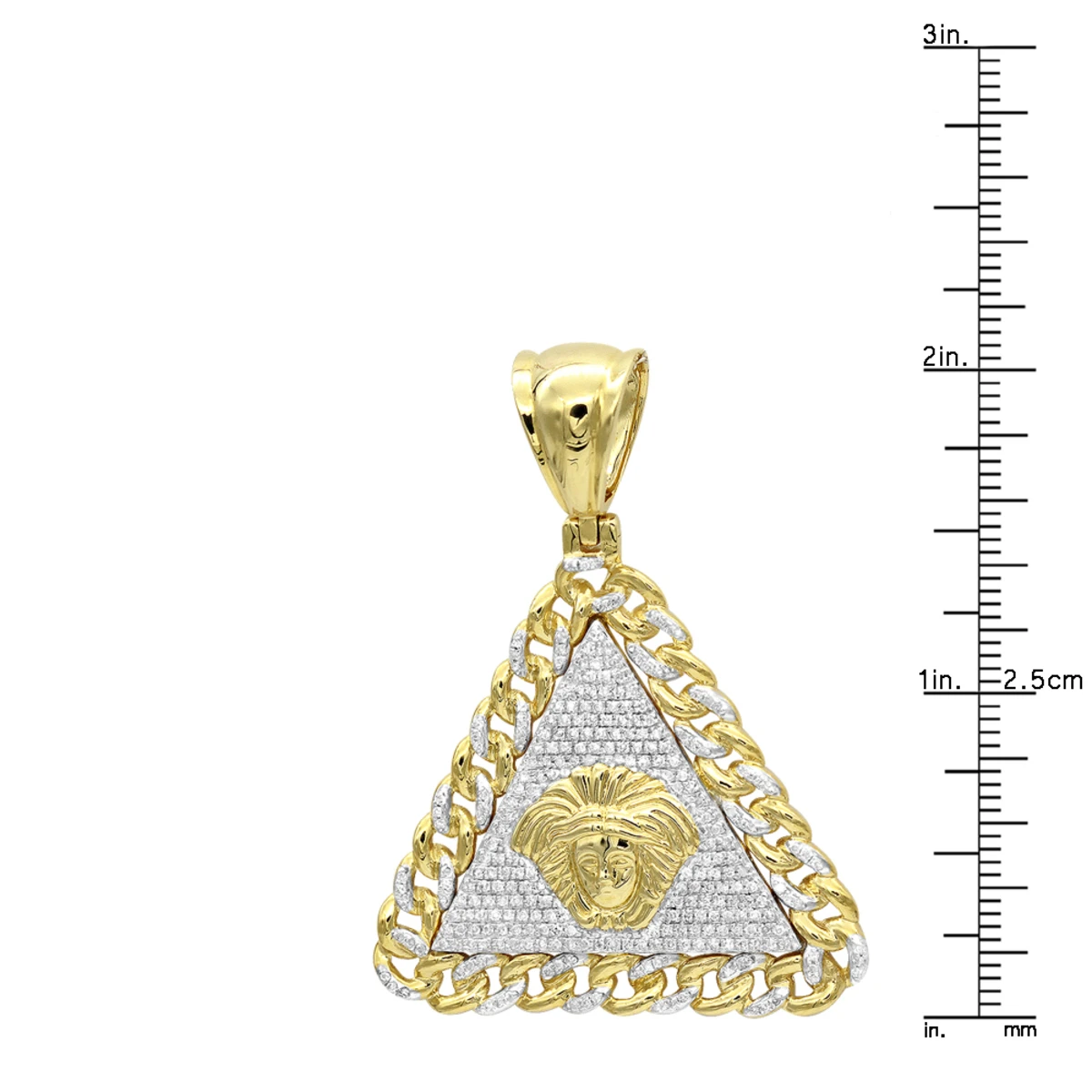 10K Yellow Gold Diamond Medusa Head Triangle Pendant Cuban Link Chain 0.8ct 8 10K Yellow Gold Diamond Medusa Head Triangle Pendant Cuban Link Chain 0.8ct - Image 6