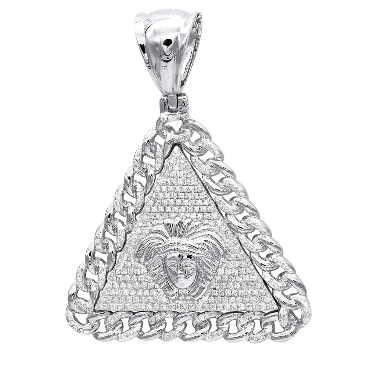 10K Yellow Gold Diamond Medusa Head Triangle Pendant Cuban Link Chain 0.8ct 4 10K Yellow Gold Diamond Medusa Head Triangle Pendant Cuban Link Chain 0.8ct - Image 2