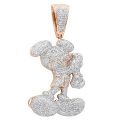 10K Yellow Gold Diamond Mickey Mouse Pendant Cartoon Character 3.25ct -Its Hot Jewelry Shop real 10k gold diamond mickey mouse pendant cartoon character 325ct ro
