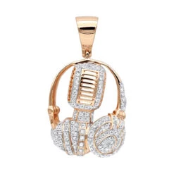10K Yellow Gold Genuine Diamond Microphone & Headphones Pendant 1ct DJ Charm -Its Hot Jewelry Shop real 10k gold genuine diamond microphone headphones pendant 1ct dj charm ro