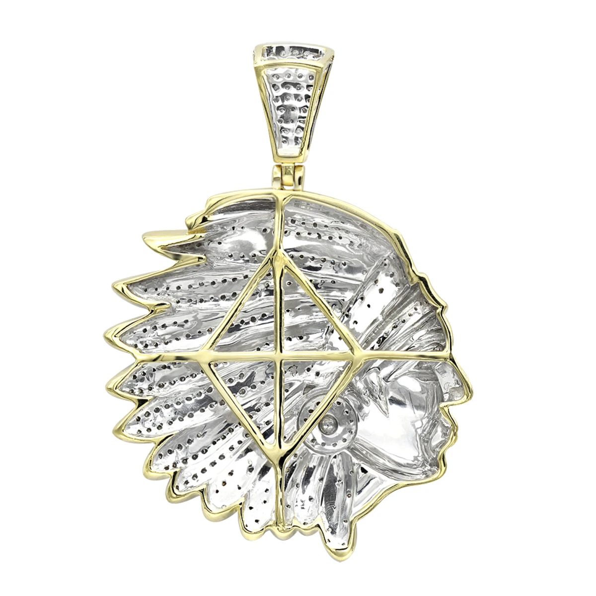 10K Yellow Gold Indian Chief Head Pendant For Men With Genuine Diamonds 1.2ct 6 10K Yellow Gold Indian Chief Head Pendant For Men With Genuine Diamonds 1.2ct - Image 4