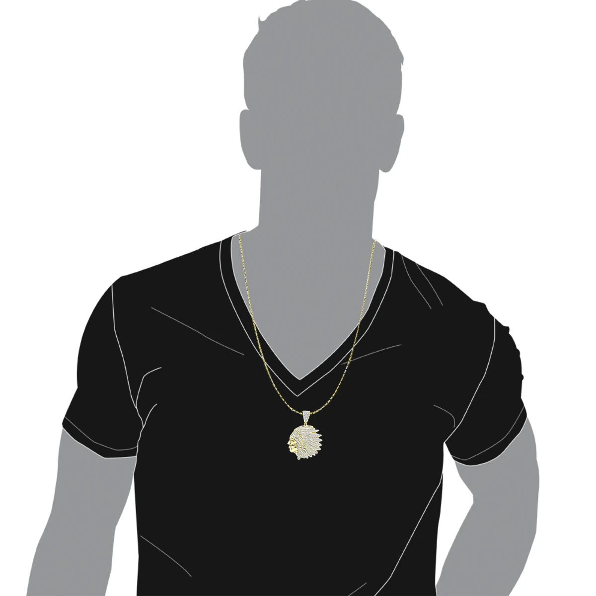 10K Yellow Gold Indian Chief Head Pendant For Men With Genuine Diamonds 1.2ct 7 10K Yellow Gold Indian Chief Head Pendant For Men With Genuine Diamonds 1.2ct - Image 5