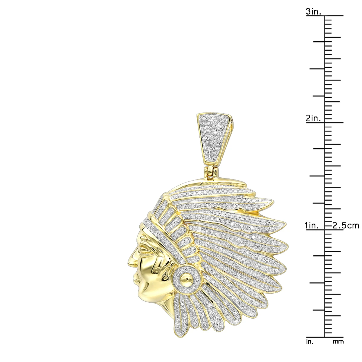 10K Yellow Gold Indian Chief Head Pendant For Men With Genuine Diamonds 1.2ct 8 10K Yellow Gold Indian Chief Head Pendant For Men With Genuine Diamonds 1.2ct - Image 6