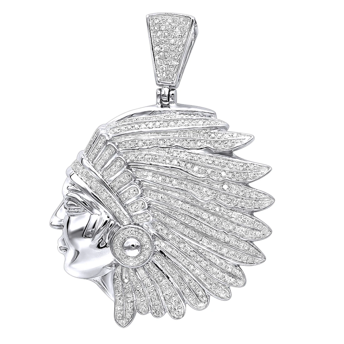 10K Yellow Gold Indian Chief Head Pendant For Men With Genuine Diamonds 1.2ct 4 10K Yellow Gold Indian Chief Head Pendant For Men With Genuine Diamonds 1.2ct - Image 2