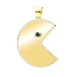 14K Yellow Gold Pacman 2 Carat White & Black Diamond Pendant For Men