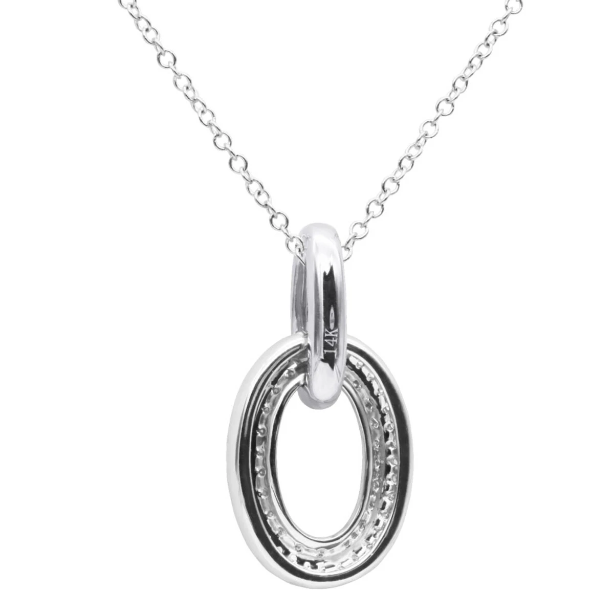 14K White Gold Pave Diamond Oval Pendant Necklace For Women 0.5 Carat 6 14K White Gold Pave Diamond Oval Pendant Necklace For Women 0.5 Carat - Image 4