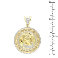14K Yellow Gold Praying Hands With Rosary Diamond Pendant Medallion 1ct -Its Hot Jewelry Shop real 14k gold praying hands with rosary diamond pendant medallion 1ct rulerye