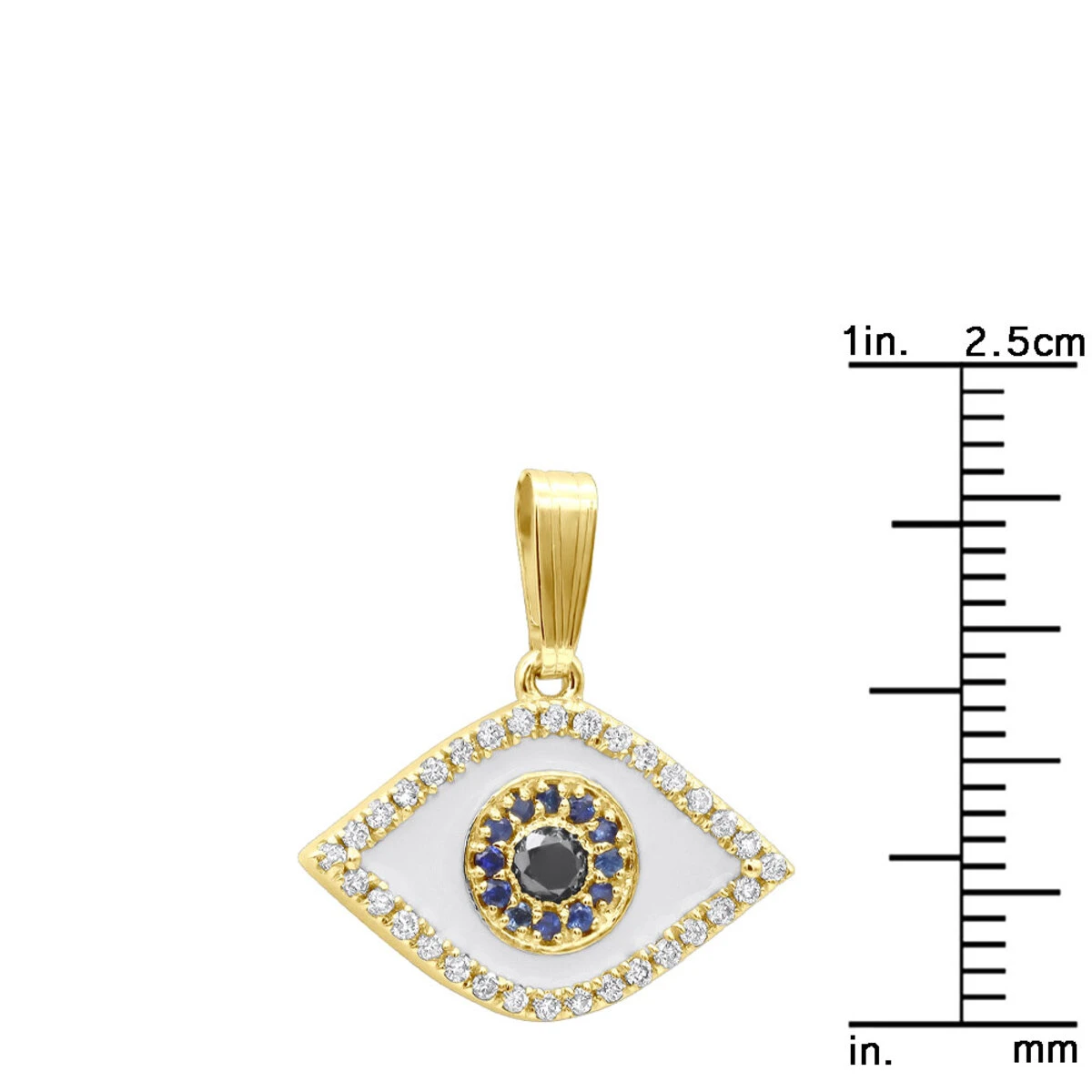 14K Yellow Gold White Black Diamond & Sapphire Evil Eye Pendant Enamel Charm 10 14K Yellow Gold White Black Diamond & Sapphire Evil Eye Pendant Enamel Charm - Image 8