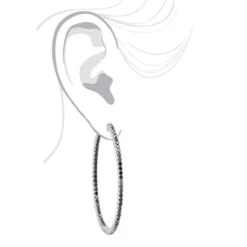 Real 3 Carat Black Diamond 2 Inch Hoop Earrings Inside Out Design 14K White Gold -Its Hot Jewelry Shop real 3 carat black diamond 2 inch hoop earrings inside out design 14k gold 018012 bodwh