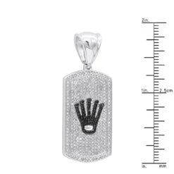 Real Diamond Dog Tag Pendant With Crown 10K White Gold White & Black Diamonds 1ct -Its Hot Jewelry Shop real diamond dog tag pendant with crown 10k gold white black diamonds 1ct 000991 ruler white