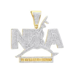 Real Hip Hop 10K Yellow Gold Diamond NBA Pendant For Men 1.5Ct