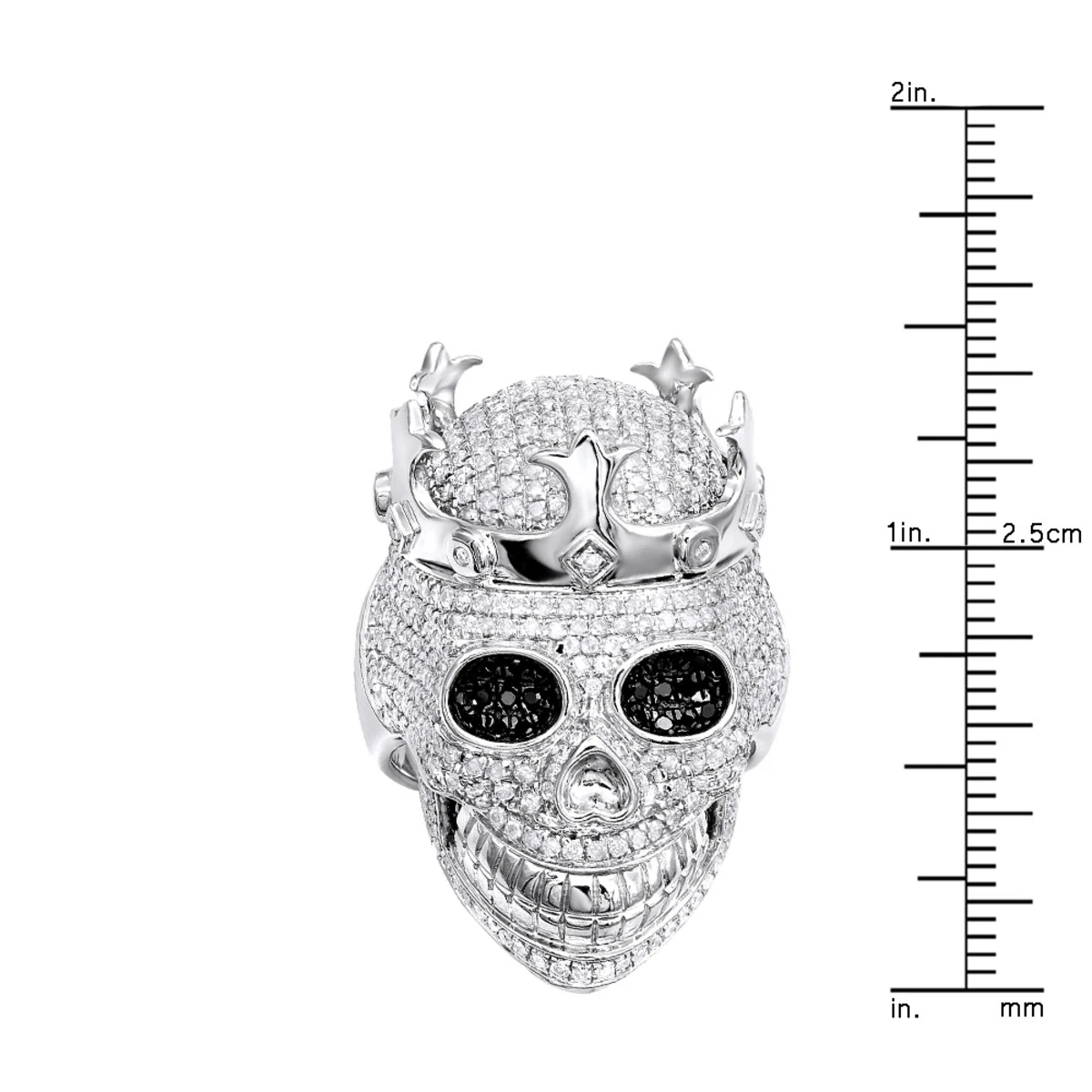 Real Hip Hop Men's Diamond Skull Ring 10K White Gold King Crown 2.75ct 8 Real Hip Hop Men's Diamond Skull Ring 10K White Gold King Crown 2.75ct - Image 6