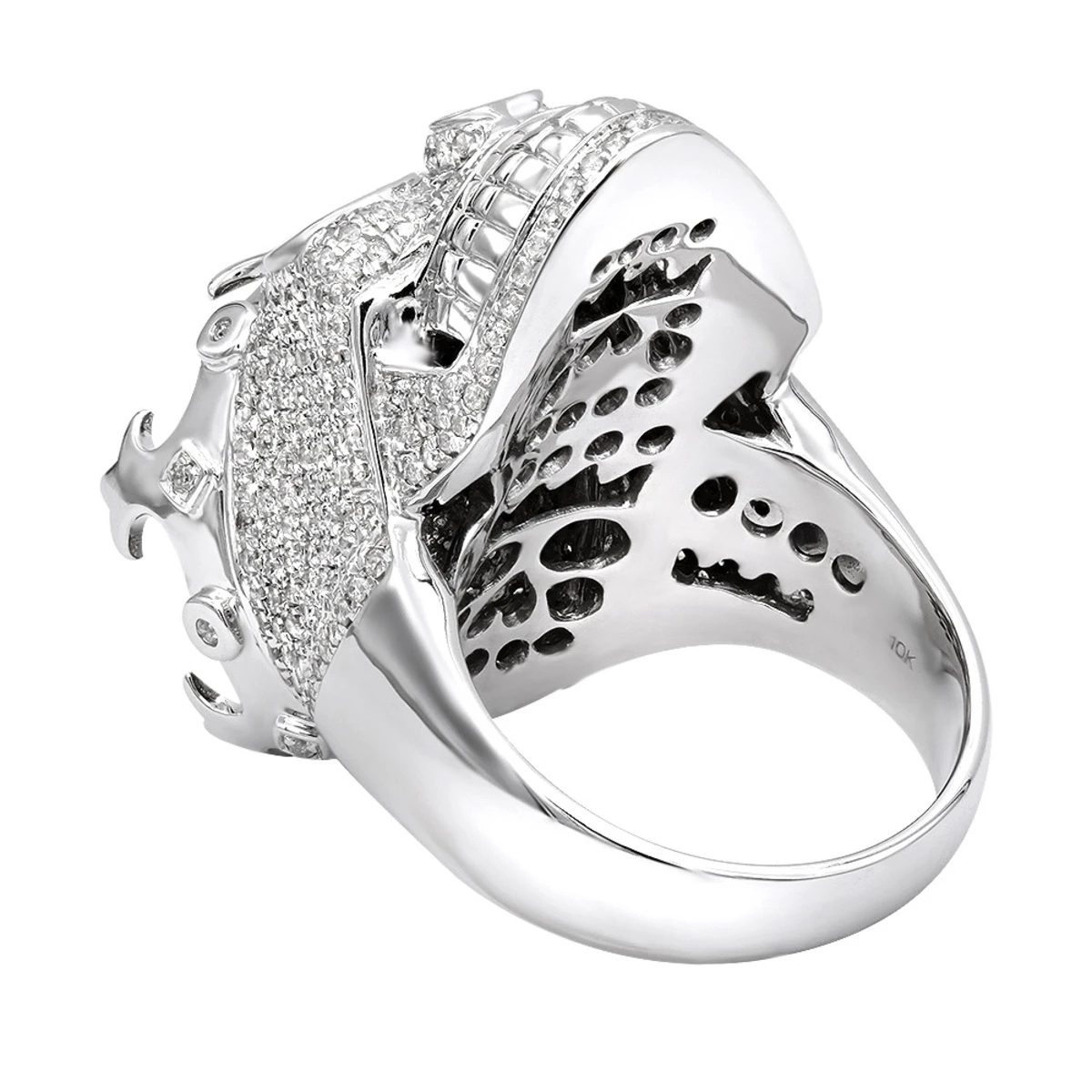 Real Hip Hop Men's Diamond Skull Ring 10K White Gold King Crown 2.75ct 6 Real Hip Hop Men's Diamond Skull Ring 10K White Gold King Crown 2.75ct - Image 4
