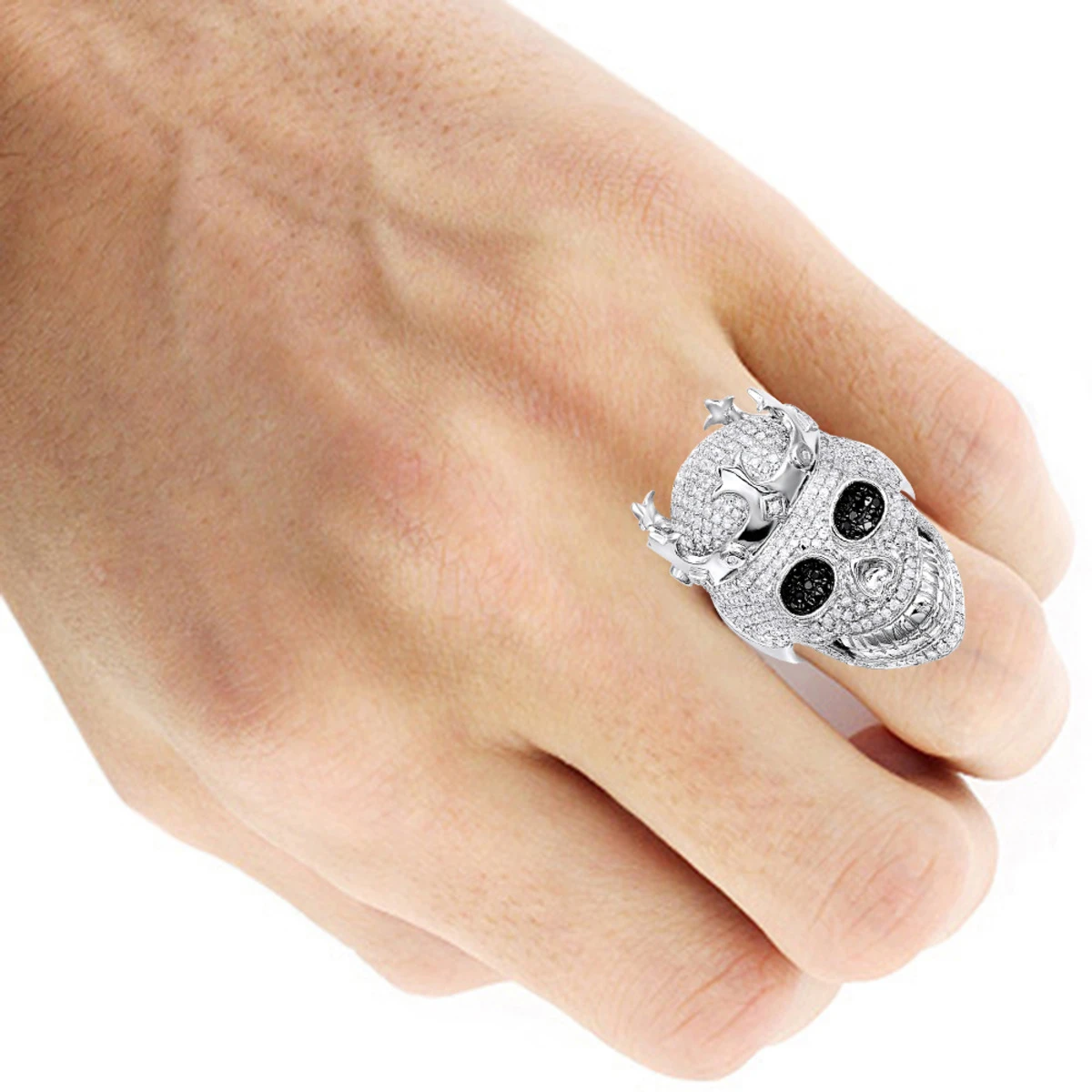 Real Hip Hop Men's Diamond Skull Ring 10K White Gold King Crown 2.75ct 7 Real Hip Hop Men's Diamond Skull Ring 10K White Gold King Crown 2.75ct - Image 5