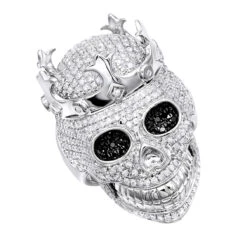 Real Hip Hop Men's Diamond Skull Ring 10K White Gold King Crown 2.75ct