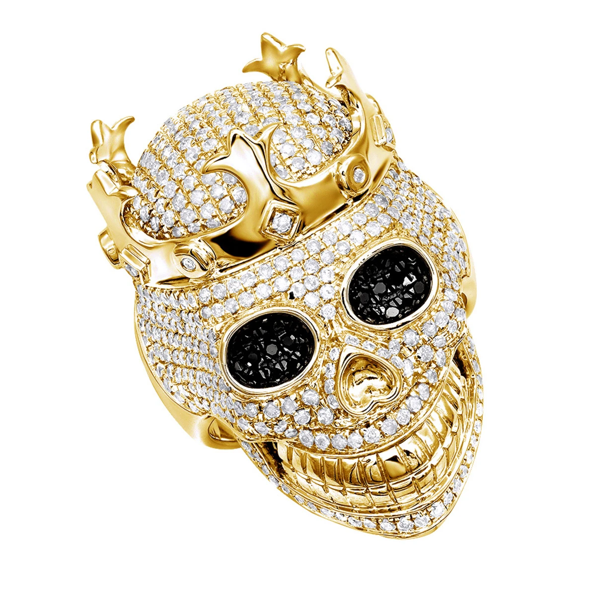 Real Hip Hop Men's Diamond Skull Ring 10K White Gold King Crown 2.75ct 4 Real Hip Hop Men's Diamond Skull Ring 10K White Gold King Crown 2.75ct - Image 2