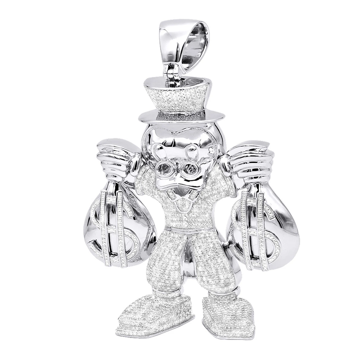 Real Sterling Silver Scrooge McDuck Diamond Pendant Cartoon Character 4.25ct 3 Real Sterling Silver Scrooge McDuck Diamond Pendant Cartoon Character 4.25ct